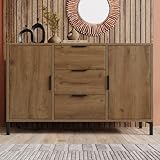 Merax Sideboard Kommode mit 2 Türen und 3 Schubladen 120 cm, Buffetschrank mit Verstellbares Ablage, Aufbewahrungsschrank in Dunkle Eiche, Metallbeinen, für Schlafzimmer, Wohnzimmer, 120x40x76 cm