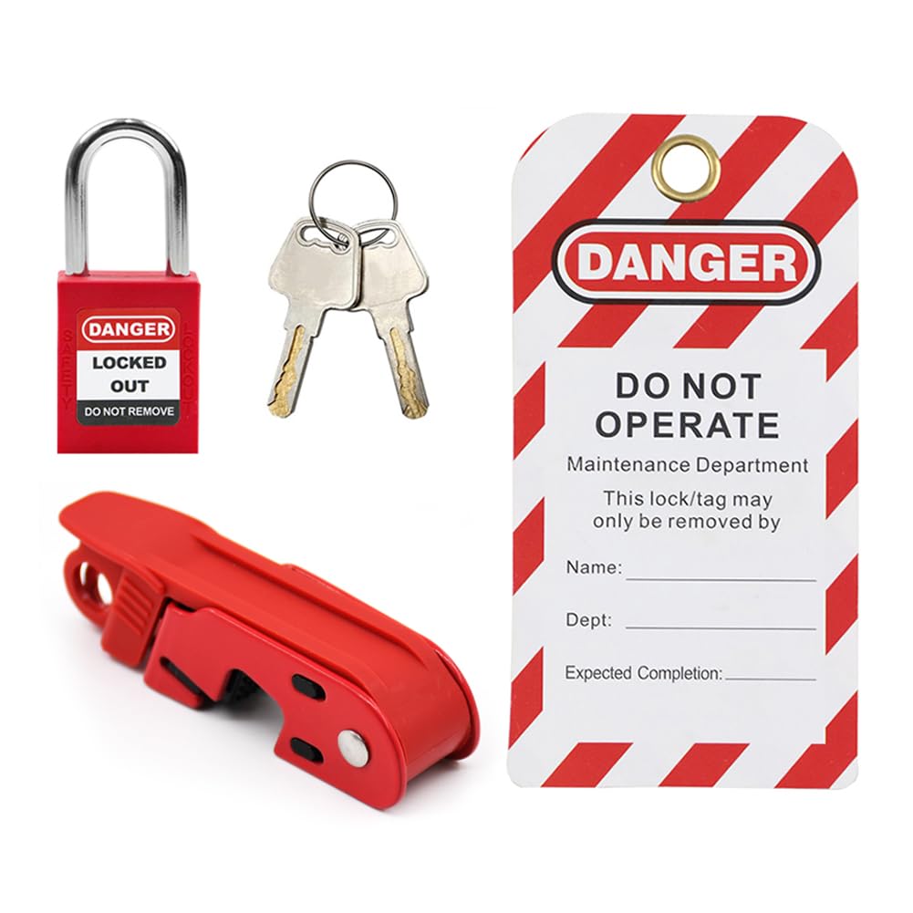 HiLKCO Steel&PA Standard Circuit Breaker Lockout Tagout for 110V-220V Single/Double Hole Toggless OSHA Compliant Red Electrical Breaker Locks,1x