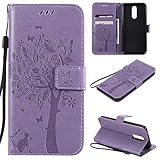 Zchen Funda LG K40, Funda Piel con Tapa Suave TPU y Cuero de PU Tipo Libro Billetera Resistente a los Golpes Carcasa para LG K40 (Gato-Morado)