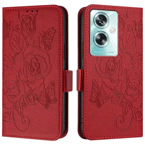 Coque OPPO A79 5G étui portefeuille fin en cuir PU rouge avec porte-cartes