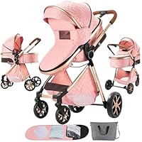 Veitoalioy 2 in 1 Baby Stroller, One Click Folding Convertible Newborn Infant parm, Standard Cart, Reclining Buggy That can be Pushed Forward and Backward, New Born Pushchair 0-36 Month (2USV9-PINK)