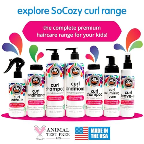 Image of SoCozy Curl Shampoo for Kids Curly Hair (16 Fl Oz Pump) Gentle Hydrating Cleanser,Helps Improve Elasticity,Reduce Breakage&Frizz with Keratin,Plum Seed Oil&Olive Oil,Paraben-&Sulfate-Free,(Pack of 2)