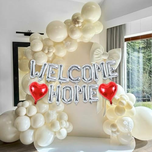 Image of TONIFUL 16 Inch Silver WELCOME HOME Foil Letter Balloons Banner Decoration