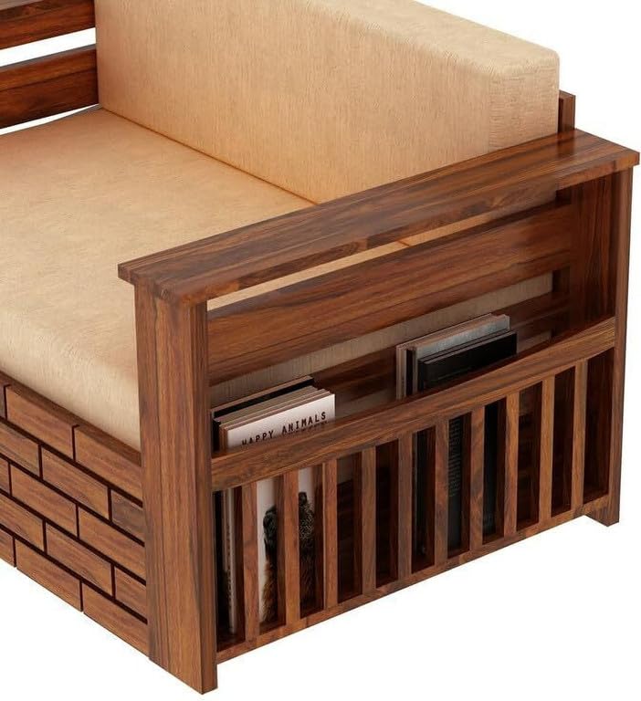 Image of Solid Sheesham Wood Sofa Cum Bed 2 Seater | Wooden Foldable Double Bed for Living Room with Headboard & Storage | Bed Cum Sofa with Mattress for Bedroom Furniture (Honey Finish)