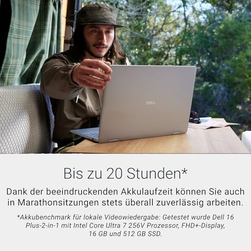 Dell 16 Plus 2-in-1 Laptop Copilot+ PC db06250 – 16 FHD+ Touch Display, Intel Core Ultra 7 Series 2, 16GB RAM, 512GB SSD, Intel Arc Grafik, Windows 11 Home, Beleuchtete Tastatur QWERTZ – Ice Blue
