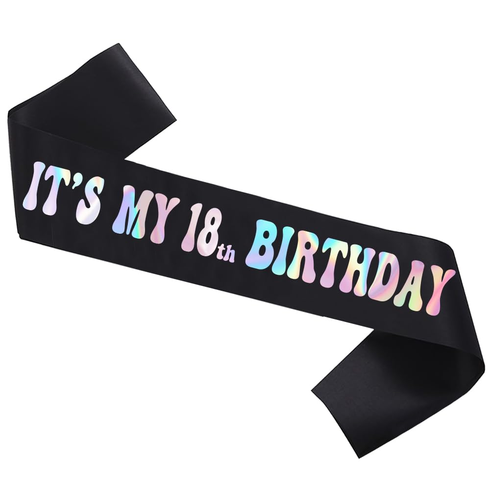 It's My 18th Birthday Sash Black Iridescent Foil Letter Happy 18th Birthday Girl Sashes Party Decorations Favors Black