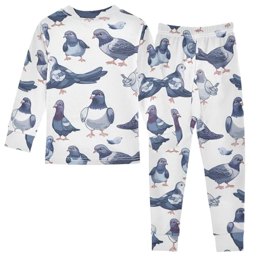 Pajama Sets Long Sleeve Pigeon Pattern Print Design Soft Comfy Sleepwear 2 Piece PJS 3-8T3