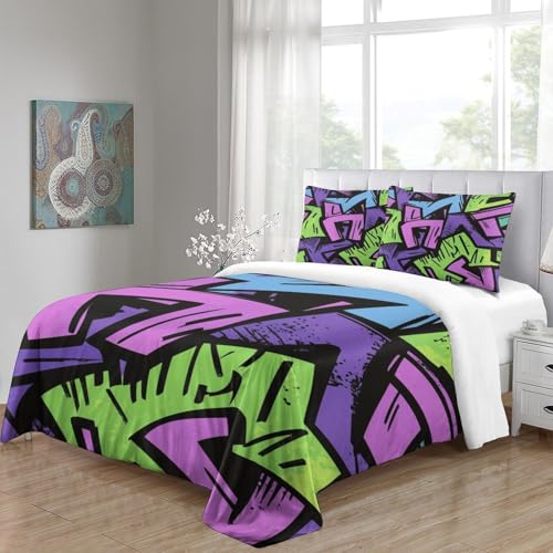 Housse de couette graffiti 3D avec fermeture éclair literie microfibre - 5