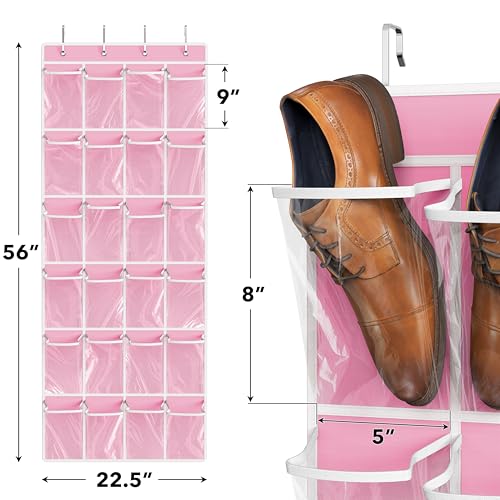 Simple-Houseware-24-Pockets-Large-Clear-Over-the-Door-Shoe-Organizer-Pink-56-x-225-4-Durable-Metal-Hooks-5-x-9-Pocket-Size-Multipurpose