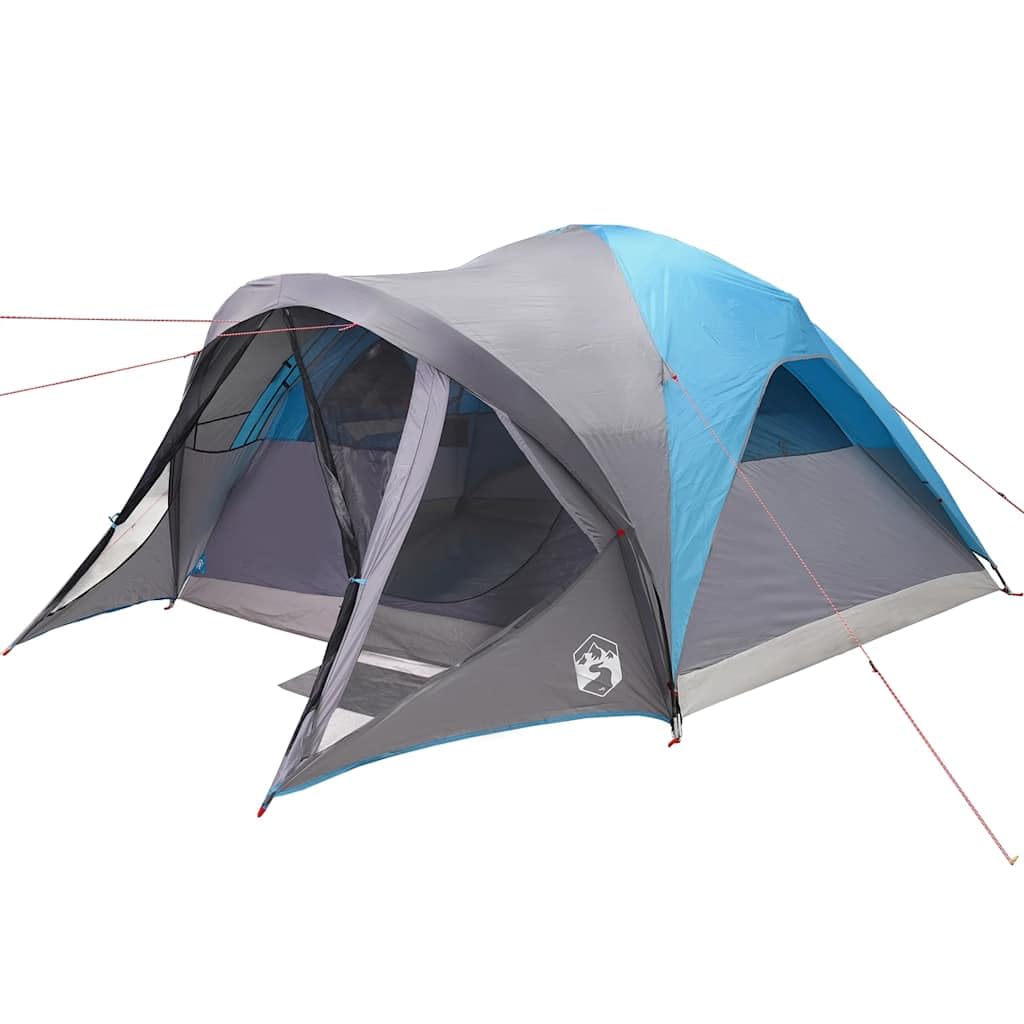 Tunel Family Tent dla 6 osób, wodoodporny, niebieski, 411 x 325 x 180 cm, przenośny schronisko kempingowe z portem elektrycznym, idealny do przygód na świeżym powietrzu i podróży grupowych