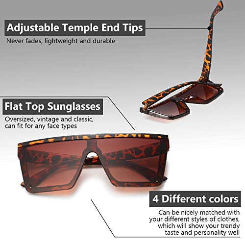 Frienda 3 Pairs Oversized Flat Top Sunglasses Vintage Square Sunglasses Unisex Square Shade Glasses for Men Women(Black, Orange-brown, Gray)3