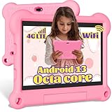 A DREAMER Kids Tablet, Tablet with SIM Card Slot Unlocked, Octa Core Android 13 Tablet for Kids, 4GB+64GB+128GB Expand, Parental Control, Dropproof Case, 6000mAh GPS (Pink)
