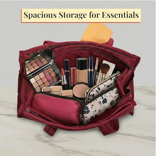 Image of Kuber Industries Cotton Hand Bag for Woman with Zip Closure | Ladies Purse | Multipurpose Party and Wedding Ladies Hand Purse | Bow Design - Maroon