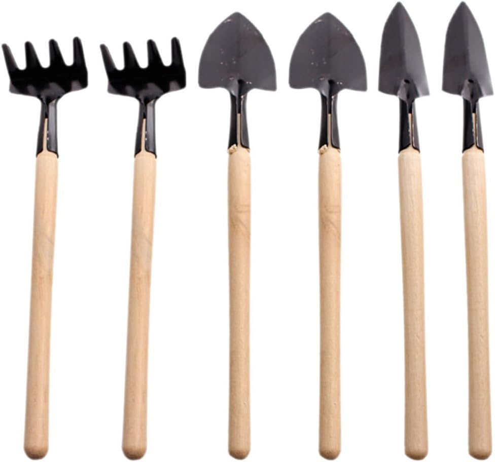 Kisangel Mini Gardening Tools Set for Kids 12-Piece Lightweight Planting Kit with Wooden Handles Includes Mini Rakes Shovels and Trowels for Transplanting Seedlings and Bonsai Care