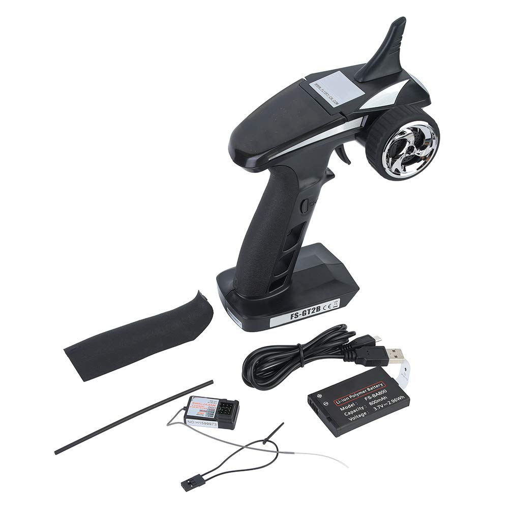 Pilipane Transmisor y Receptor Flysky FS GT2B 2.4G 3CH LED de Alta sensibilidad, antiinterferencias, Control Remoto para Coches y Barcos RC, Color Negro, 158 mm
