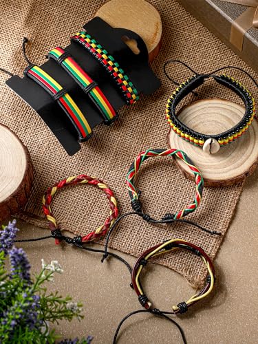 Sureio 7 Pcs African Beaded Bracelet Adjustable Jamaica Jewelry Multi Layer Ethnic Tribal Braided Bracelet Men Women2