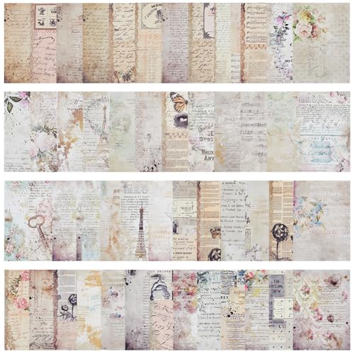 GORGECRAFT 100 Feuilles 50 Styles Bloc de Papier pour Scrapbooking Floral Rétro 10x14cm Vintage Décoratif Fleur Découpage Papier Cartonné Journal...