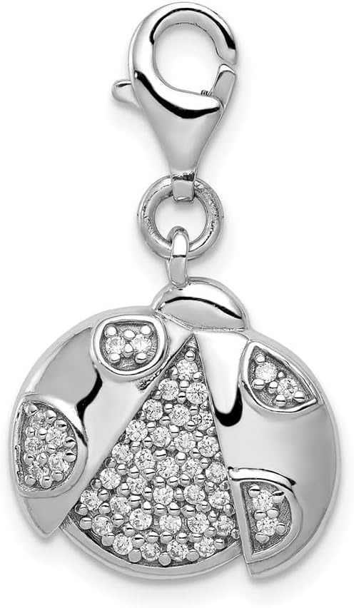Sterling Silber Rhodium Plated CZ Ladybug Lobster Clasp Charm (L- 24 mm, W- 15 mm) Gift for Women, AFJ-QG-QC9227