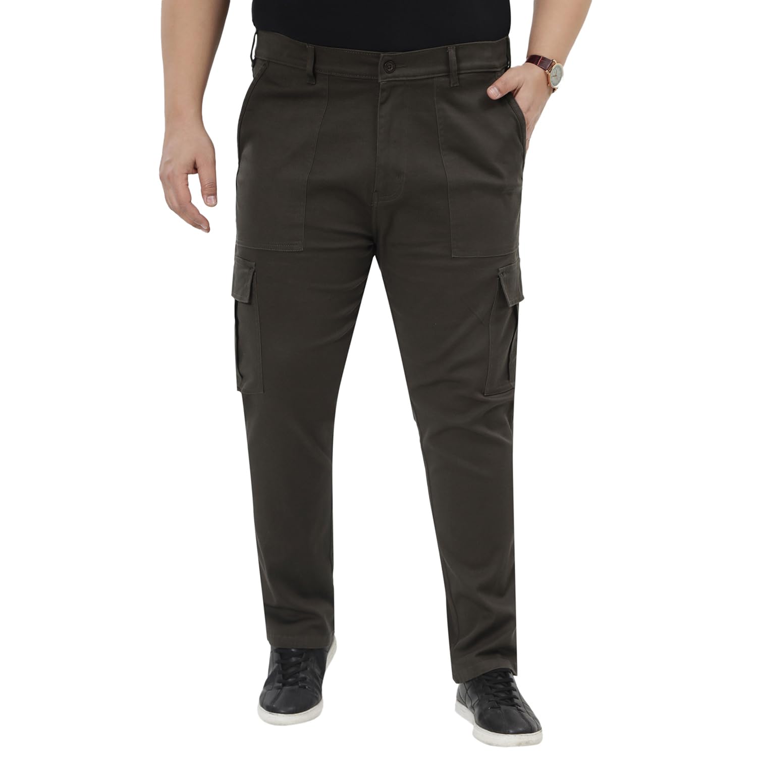 john pride Plus Size Men Regular Fit Mid-Rise Cotton Elasticated Waist Olive Cargo Trouser (JPCR23011_Olive)-picture-44