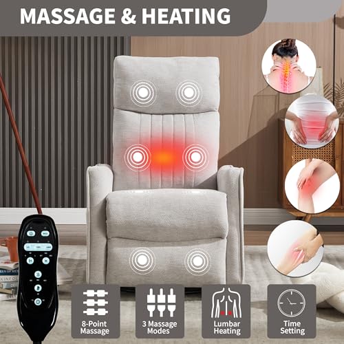 Image of Manual Swivel Rocker Recliner Chair for Adults, Overstuffed Reclining Glider Chair for Nursing with Vibration Massage & Heat, Living Room Rocking Recliner 2-Stage backrest, Chenille Fabric Light Gray