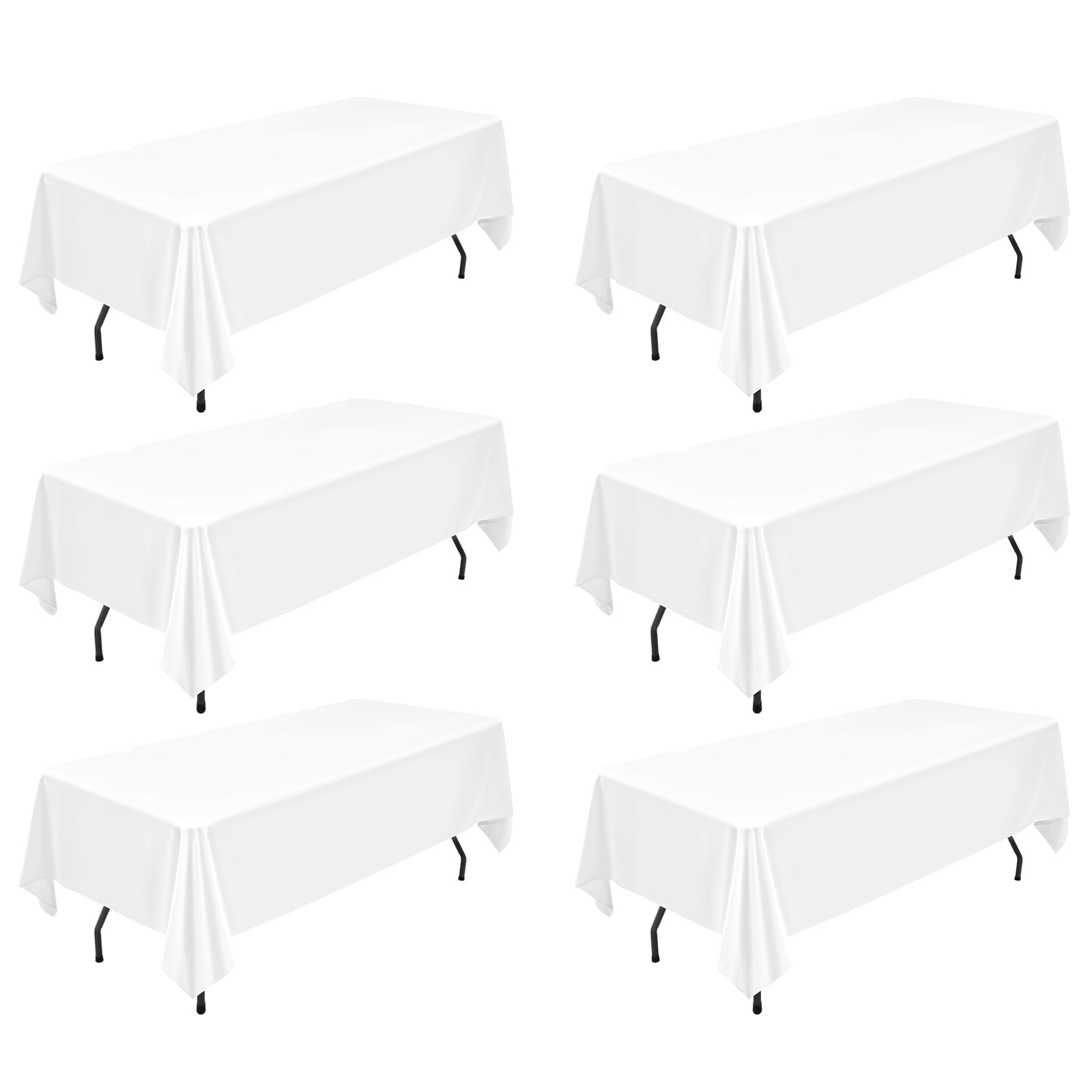 6 Packungen weiße rechteckige Polyester-Tischdecke, 153 x 320 cm, Tischdeckenbezug aus Polyesterstoff, für rechteckige Tische im Innen- und Außenbereich, Hochzeit, Geburtstag, Party, Tischdekoration