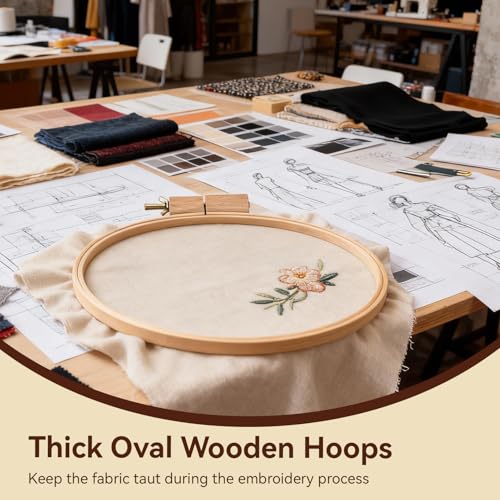 Image of Embroidery Hoop, Oval Wooden Embroidery Hoop Cross Stitch Display Frame Oval Cross Stitch Frame 11.6x7.9in for Art Craft Sewing and Wall Hanging