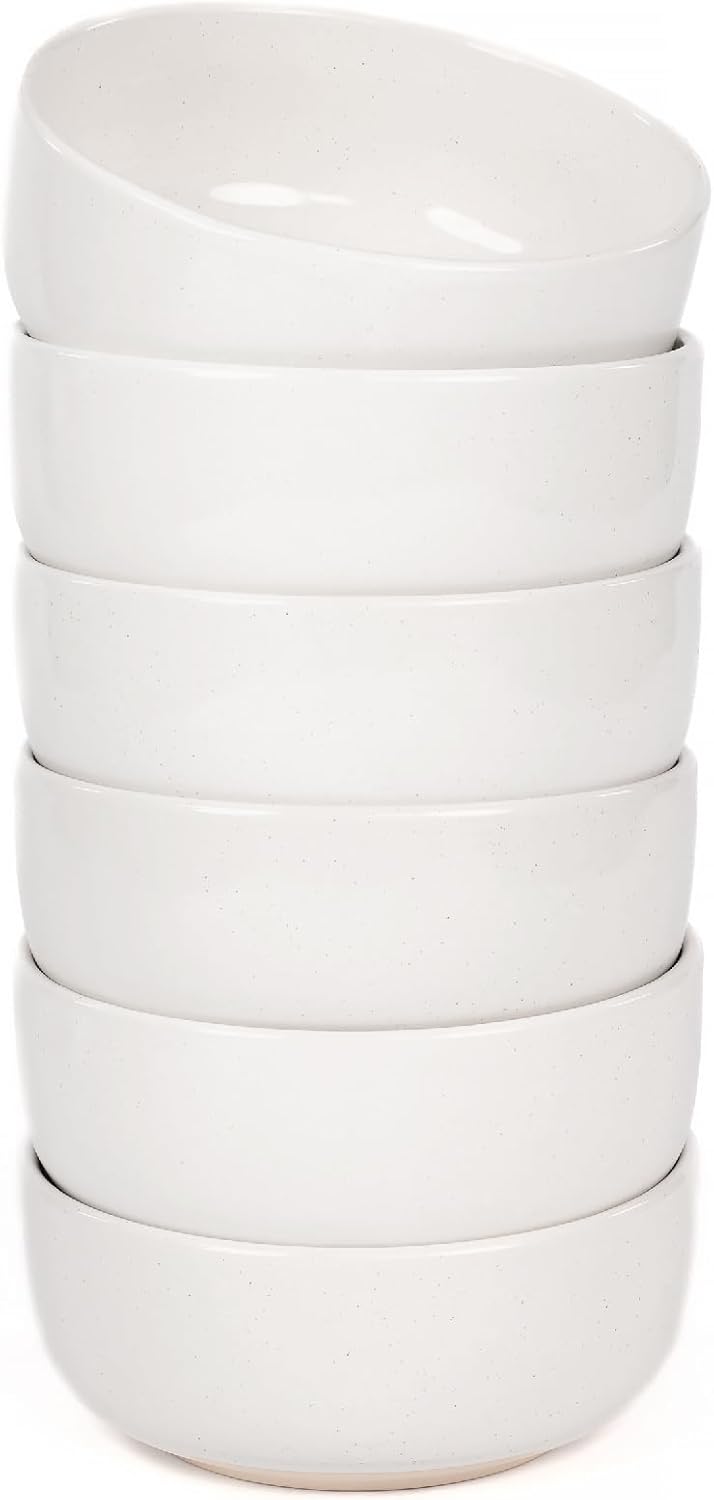 OTAGO 6'' White Ceramic Pasta Bowls, Stoneware Bowls Set of 6, Microwave&Dishwasher Safe Bowls with Rustic Terracotta Underside for Pasta Salad