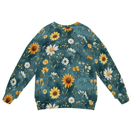 JUNZAN Autumn Flowers Sunflower Lily Rosemary Teal Big Boys Pullover Hoodie Crewneck Kids Hoodies Boys Party 4T2