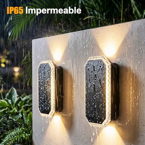 Miniatura 6 de Sunnmo Aplique Solar Exterior Pared, 2 Piezas Luces Solares Exterior Arriba Y Abajo, Lamparas Solares 3 Colores Luz Calida Blanca, Ip65 Impermeable Luz Solar Pared Patio Jardin Muro, 3000k 4000k 6500k