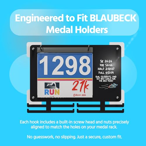 Image of BLAUBECK 4-Pack Adhesive Wall Hooks Medal Holder - No-Drill Mounting Kit with Screws - Heavy-Duty Peel & Stick Hooks for Runners Medal Display