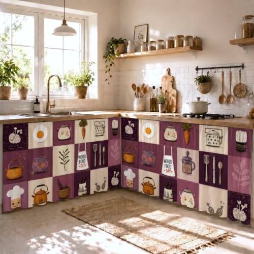 Image of Premium Printed Kitchen Sink Curtain | Washable & Dustproof Rod Pocket Counter Skirt | Perfect For Any Sink,Counter | Multicolor Cooking Theme for Home & Kitchen (150cm X 70cm) (2, Purple Kitli)