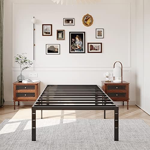 zunatu 18 Inch Twin XL Metal Bed Frame Foundation No Box Spring Needed Heavy Duty Tall Platform with Large Storage Easy Assembly Mattress Noise Free, Black