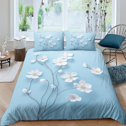 Housses de couettes fleurs blanches IOFEER parure lit de prestige
