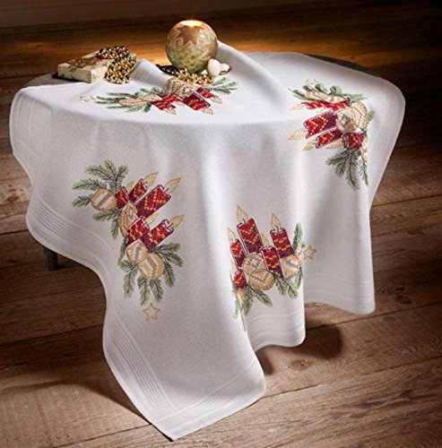 Vela y el sello de mantel de punto de cruz de bolas...