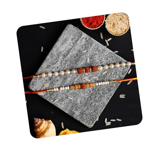 Image of eCraftIndia Floral Kundan Beads Designer Rakhis for Brother and Bhabhi | Bhaiya Bhabhi Rakhi