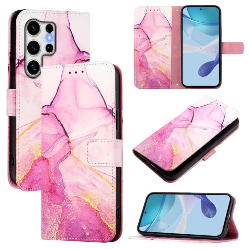 Étui portefeuille en cuir rose violet pour Samsung Galaxy S23 avec support et motif marbre élégant