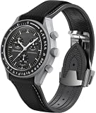 REBANDACE Cinturino di ricambio per orologio Omega x Swatch MoonSwatch, con fibbia pieghevole, 20 mm, curvo, senza spazi vuoti, per Swatch Omega, uomini e donne, nero e grigio, Taglia unica, Moderno