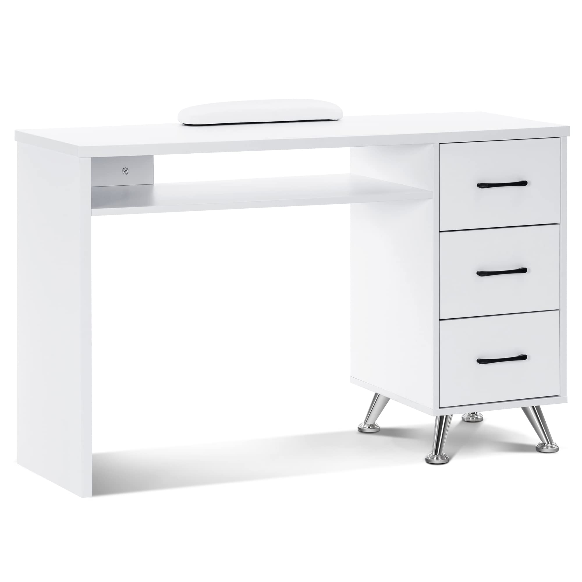 BarberPub Manicure Table with Drawers Nail Desk with Wrist Rest Salon Beauty Spa Storage Workstation 6153-2655 (White)