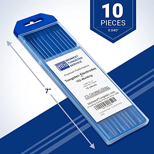 Image of Midwest Tungsten Service TIG Welding Tungsten Electrodes 10-Pack (Grey - 2% Ceriated Tungsten (WC20 /EWCe-2), 0.040 inch)
