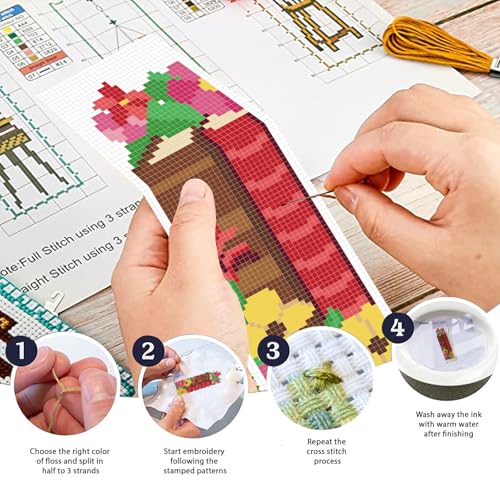 Image of FREEBLOSS 6 Set 11CT Cross Stitch Bookmarks Kit Books Theme Stamped Cross Stitch Kit DIY Embroidery Bookmark Set with Instruction for Adults Beginners Gift for Reading Enthusiasts 20x6cm /8x2.4inch