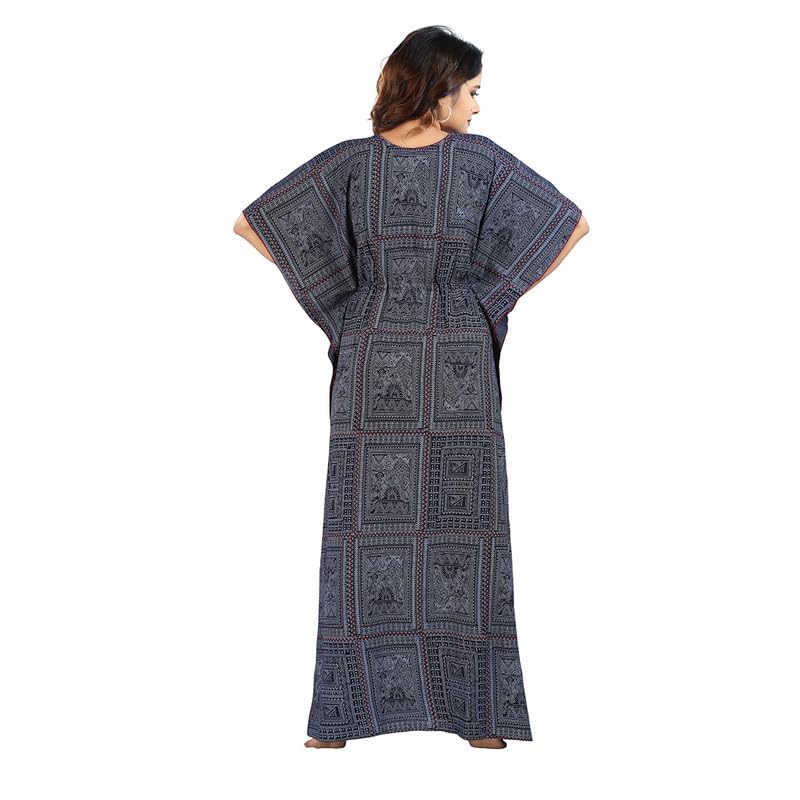 Image of Kaftan Printed Cotton Maxi Dress /Nighty /Nightdress for Ladies /Girls /Women | Free Size