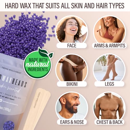 Image of Tress Wellness Award Winning Waxing Kit for Sensitive Skin - Safe for Face & Skin, Easy to Use - At-Home Kit for Face, Bikini, Brazilian & Full Body - Digital Display, Dusty Peach