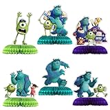 6Pcs Monster Birthday Party Supplies, Monsters-Inc Theme Party Table Centerpieces, Cake Toppers, Photo Booth Props, for Girls and Boys Party Decorations