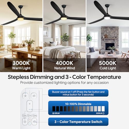 Image of 82 Inch Extra Large Black Ceiling Fans with Lights and Remote
