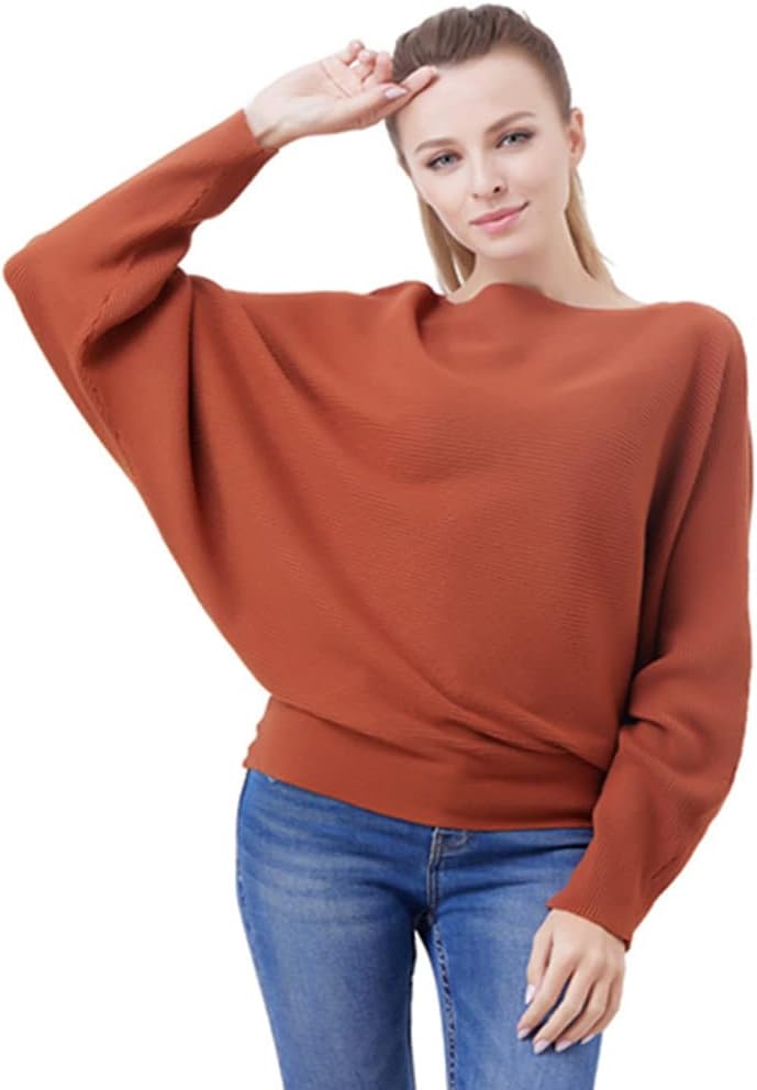 GOLDSTITCH Boat Neck Batwing Sleeves Dolman Knitted Sweaters and Pullovers Tops for Women - Image 3