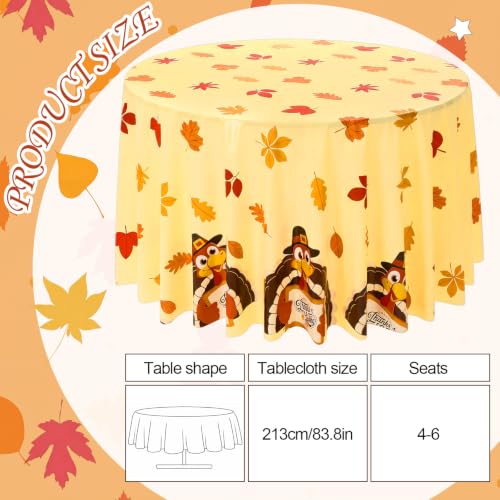 Image of LemonRoad 3 Pcs Fall Plastic Round Tablecloth for Thanksgiving | 84 Inch, Turkey Maple Leaves, Thanksgiving Disposable Table Cover, Autumn Circular Table Cloth, for Fall Harvest Party Decor