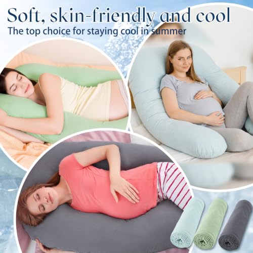 Image of Hahafelt 3 Pcs Cooling U-Shaped Pregnancy Pillow Covers, Soft Breathable Fit for 55 inchx31 inch Body Pillow, U Shaped Body Cover Provides Sleep and Pregnancy Support (Forest, Cool)