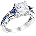 XAHH Women White Gold Plated Square Sapphire Blue Double Tone CZ Bridal Engagement Wedding Ring Size 5-10 Size 8