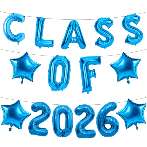 Image of Graduation Balloons, Class of 2025 Balloons, 16 Inch Blue Grad Class of 2025 Letters Foil Balloon with Star Balloons, Class of 2025 Decorations for High School College Graduation Party Decorations
