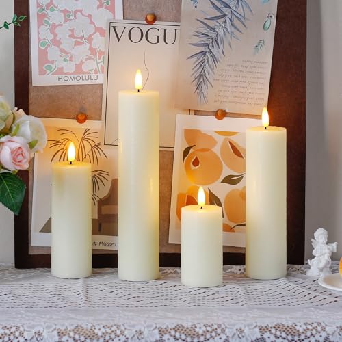 Vtobay V-5.5SL-4-I Flickering Flameless Pillar Candles With Remote Control And Cycle Timer,Ivory Pack Of 4 Battery Operated thumb #1